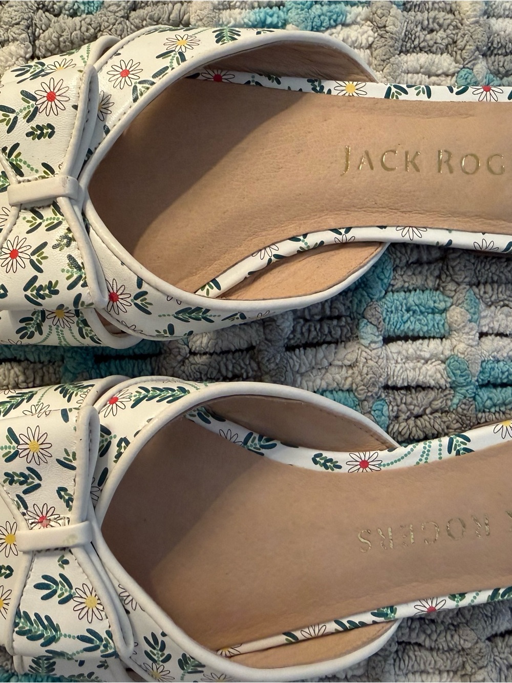Jack Rogers White Floral Knot-Front Mules